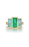 Yi Collection 18k Yellow Gold Emerald; Aquamarine Ring In Green