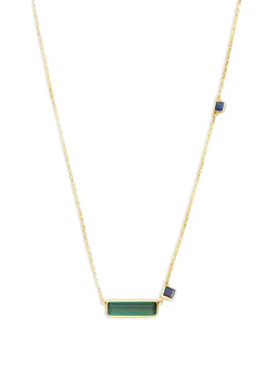 Yi Collection 18k黄金绿色碧玺蓝宝石条形吊饰项链 In Gold