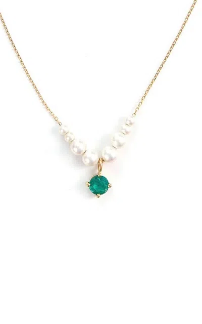 Yi Collection 18k Yellow Gold Pearl And Emerald Necklace In Green