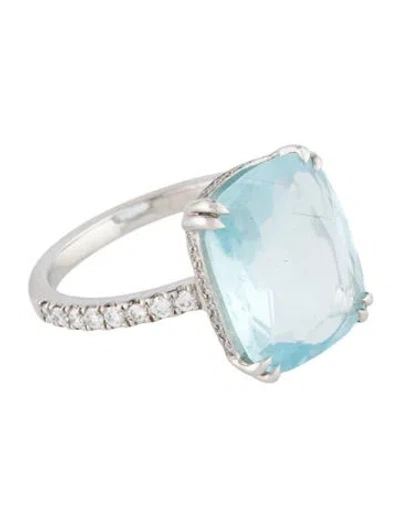 Pre-owned Yi Collection Platinum 4.25ctw Aquamarine & Diamond Cocktail Ring In Multi