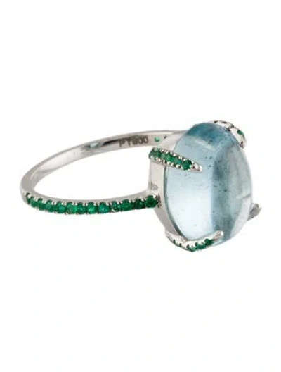 Pre-owned Yi Collection Platinum 4.55ct Aquamarine & Emerald Spring Globe Cocktail Ring In Multi