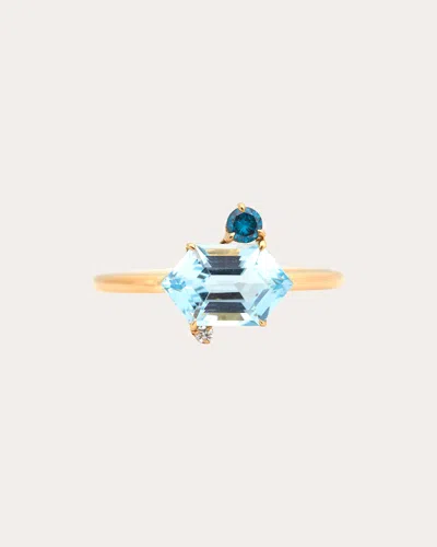 Yi Collection Women's Aquamarine & Blue Diamond Puzzle Ring