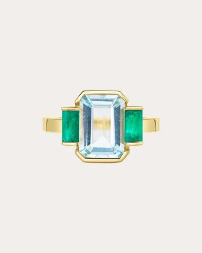 Yi Collection Women's Aquamarine & Emerald Deco Spring Ring In Gold