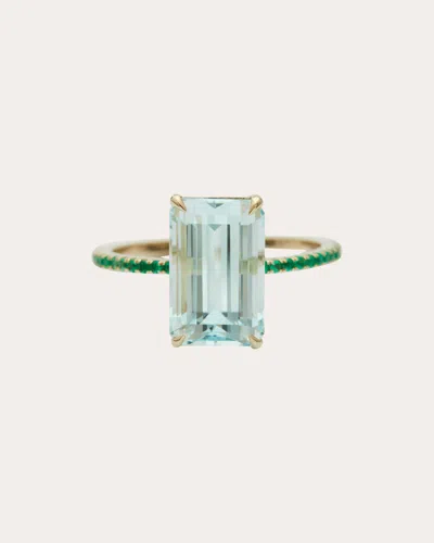 Yi Collection Aquamarine And Emerald Spring Ring | Gemstones/yellow Gold/cotton In Blue