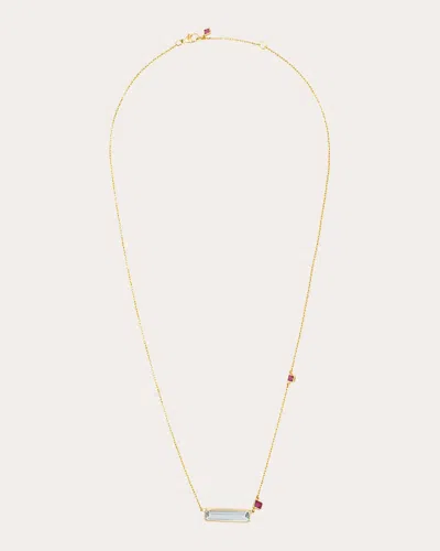 Yi Collection Women's Aquamarine & Ruby Bar Pendant Necklace In Gold