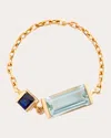 YI COLLECTION WOMEN'S AQUAMARINE AND SAPPHIRE CHAIN RING 18K GOLD