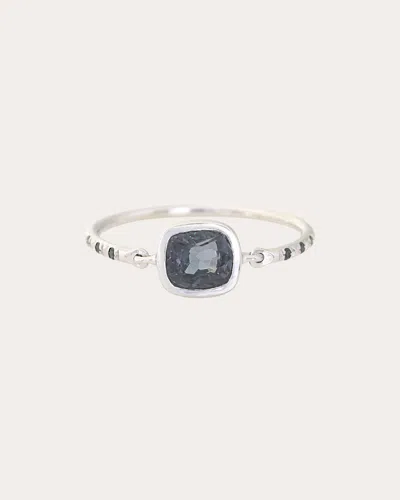 Yi Collection Women's Black Spinel & Black Diamond Petite Circle Ring 18k Gold In Silver