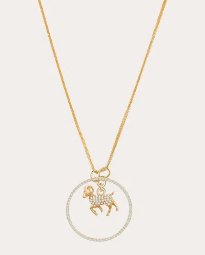 Yi Collection Women's Diamond Zodiac Goat Pendant Necklace In Gold