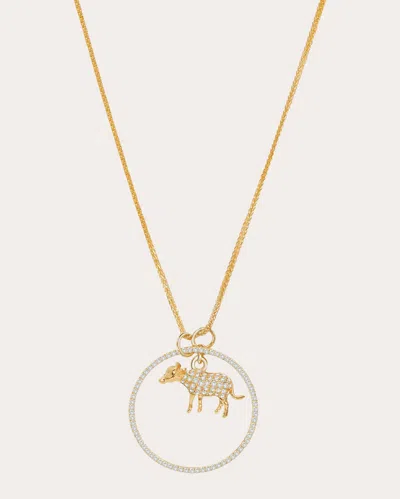 Yi Collection Women's Diamond Zodiac Ox Pendant Necklace In Gold