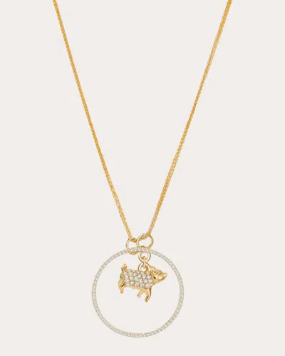 Yi Collection Women's Diamond Zodiac Pig Pendant Necklace In Gold