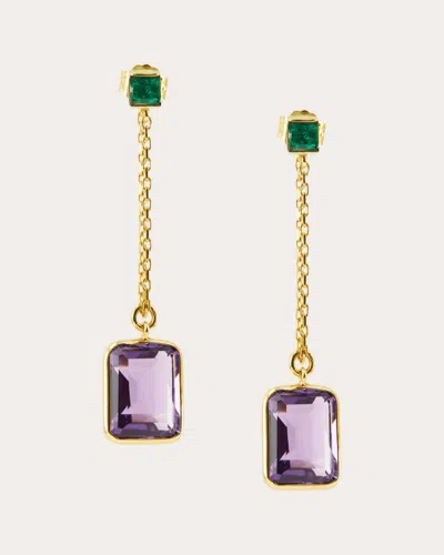Yi Collection Women's Emerald & Amethyst Chain Drop Earrings In Gold