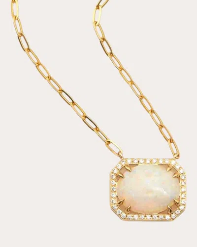 Yi Collection Women's Opal & Diamond Portrait Pendant Necklace In Gold
