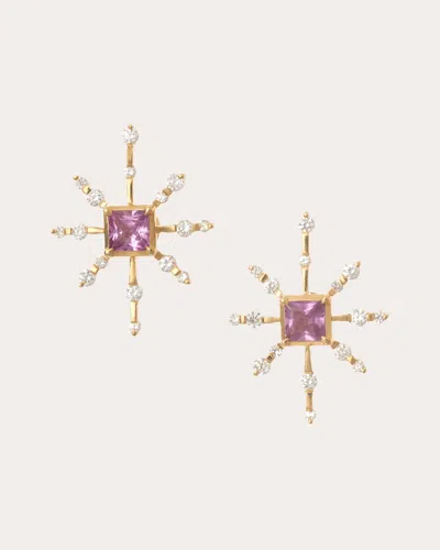 Yi Collection Women's Pink Sapphire & Diamond Starburst Stud Earrings In Gold