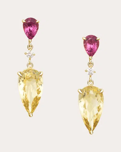 Yi Collection Women's Rhodolite & Heliodor Dewdrop Drop Earrings In Gold