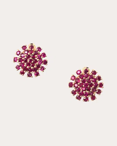 Yi Collection Women's Ruby Flower Stud Earrings In Red