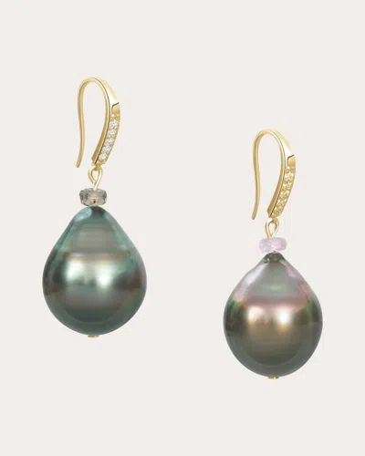Yi Collection Women's Tahitian Pearl & Diamond Drop Earrings In Green