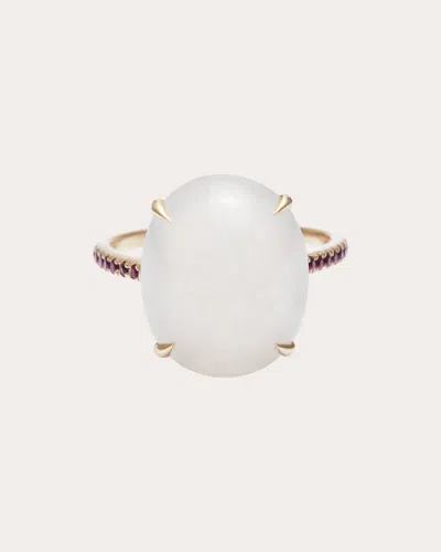 Yi Collection Women's White Jadeite & Ruby Globe Ring