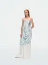 Yibri Women's Water Lily Printed Strapless Drape Dress In Blue