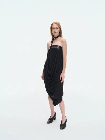 Yibri Women's Black Stretch Jersey Draped Tube Dress