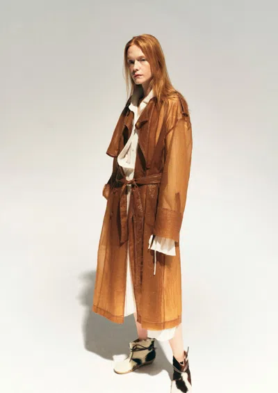 Yibri Women's Yellow / Orange Sheer Nylon Trench Coat In Brown