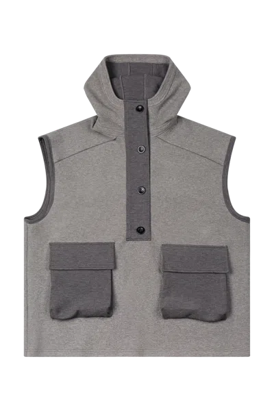 Yibri Heavyweight Hooded Vest With Utility Pockets In Grey