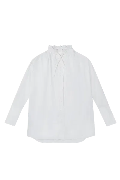 Yibri Ruched Collar Long Shirt In White