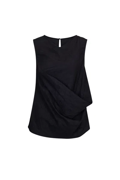 Yibri Women's Black Crinkled Texture Sleeveless Top