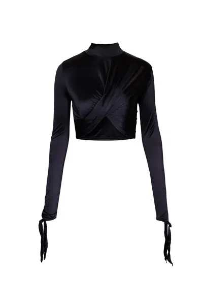 Yibri Women's Black Draped Jersey Crop Top In Blue
