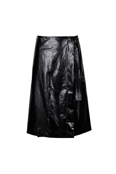 Yibri Women's Black Glossy Cotton-coated Wrap Skirt