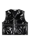 Yibri Women's Black Glossy Linen Coated Utility Vest