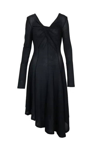 Yibri Women's Black Long Sleeve Fitted Knit Dress With Twisted Details In Blue