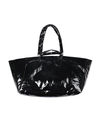 Yibri Women's Black Pu Linen Quilted Extra Large Bag
