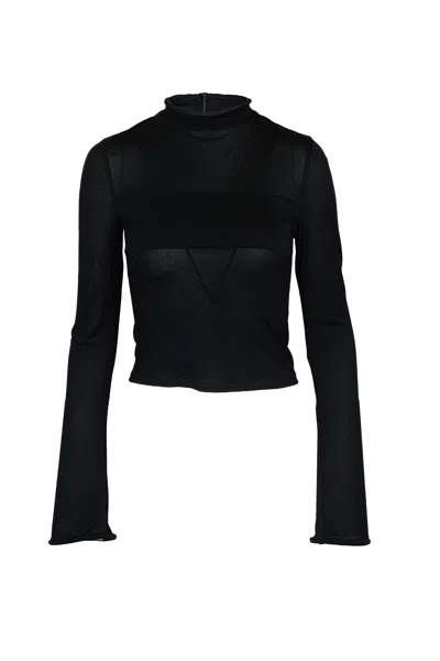 Yibri Women's Black Stretch Mesh Panel Long-sleeve Top In Blue