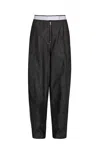 Yibri Women's Green Double-faced Washed Denim Trousers