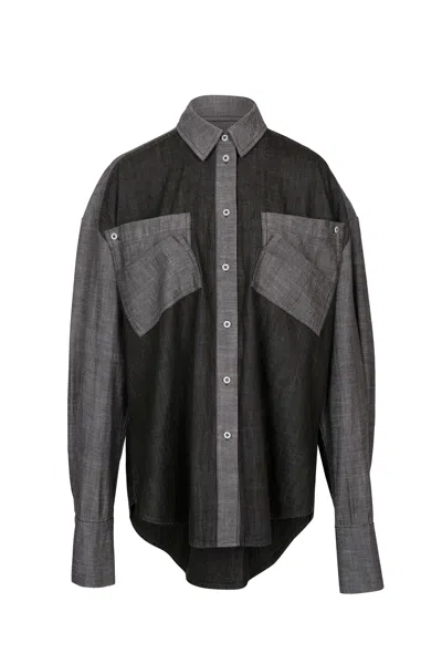 Yibri Women's Green Two-tone Oversize Denim Shirt