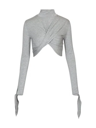 Yibri Women's Grey Draped Jersey Crop Top In Brown