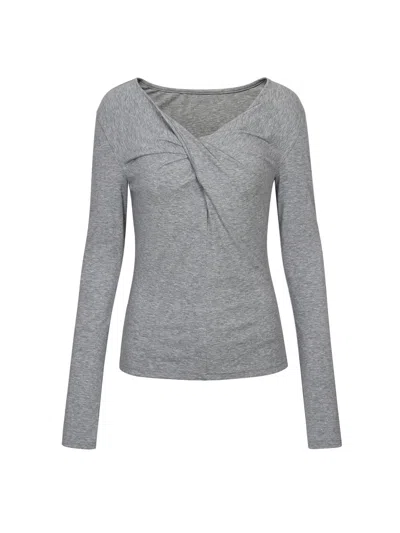 Yibri Women's Grey Twisted Long Jersey Sleeve Top In Gray