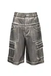 Yibri Women's Hand Brushed Black Denim Cargo Shorts