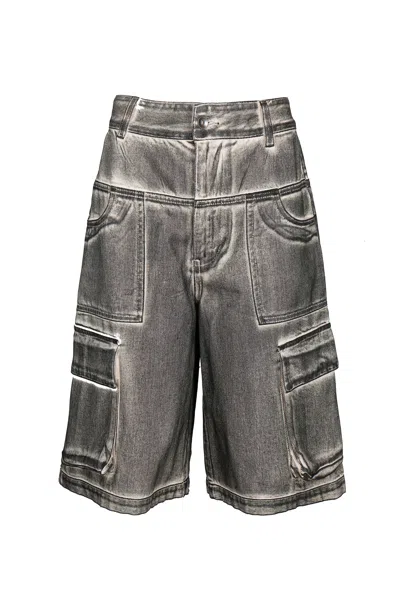 Yibri Women's Hand Brushed Black Denim Cargo Shorts