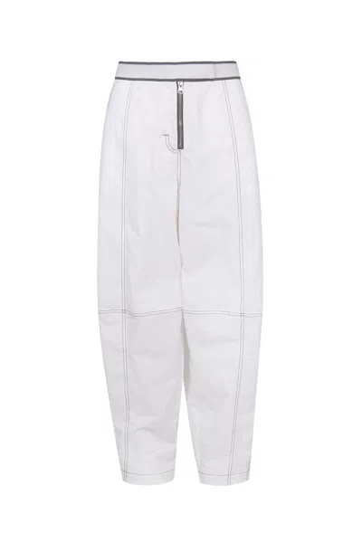 Yibri Women's Washed White Cotton Contrast Stitch Trousers