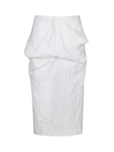 Yibri Women's White Crinkled Texture Draped Midi Skirt