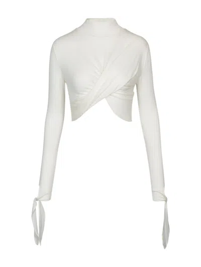 Yibri Women's White Draped Jersey Crop Top In Gray