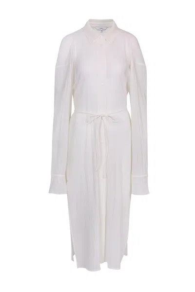 Yibri Women's White Ivory Pleated Cropped Shirt Dress