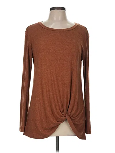 Pre-owned Yidarton Long Sleeve Top Brown Crew Neck Tops