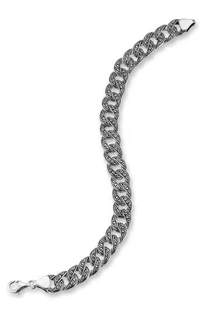 Yield Of Men Etched Oxidized Sterling Silver Curb Chain Bracelet In Metallic