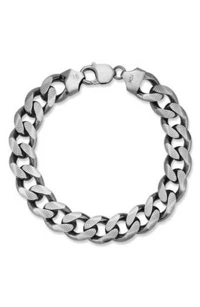 YIELD OF MEN ETCHED OXIDIZED STERLING SILVER CURB CHAIN BRACELET