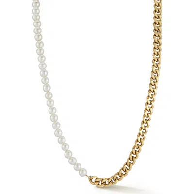 Yield Of Men Faux Pearl & Curb Chain Necklace In Gold