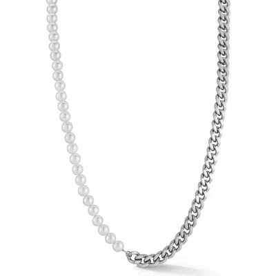 Yield Of Men Faux Pearl & Curb Chain Necklace In Metallic