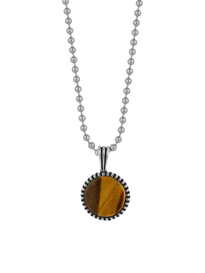 Yield Of Men Men's Oxidized Rhodium Plated Sterling Silver & Tiger's Eye Pendant Necklace