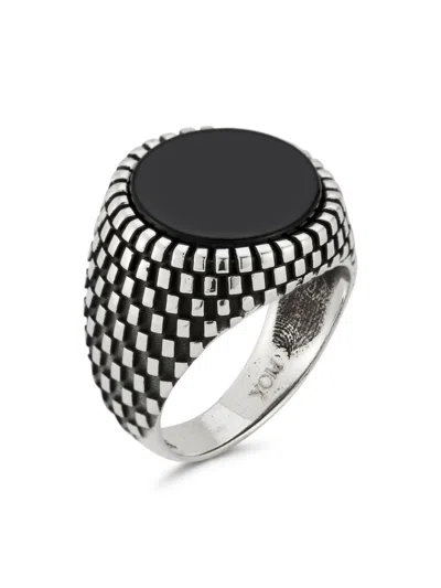 Yield Of Men Men's Rhodium Plated Sterling Silver & Black Onyx Oxidized Signet Ring